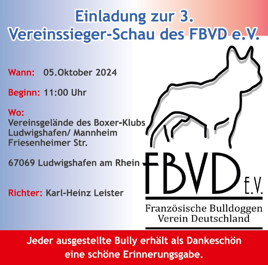 Einladung zur 3. Vereinssieger-Schau des FBVD e.V.